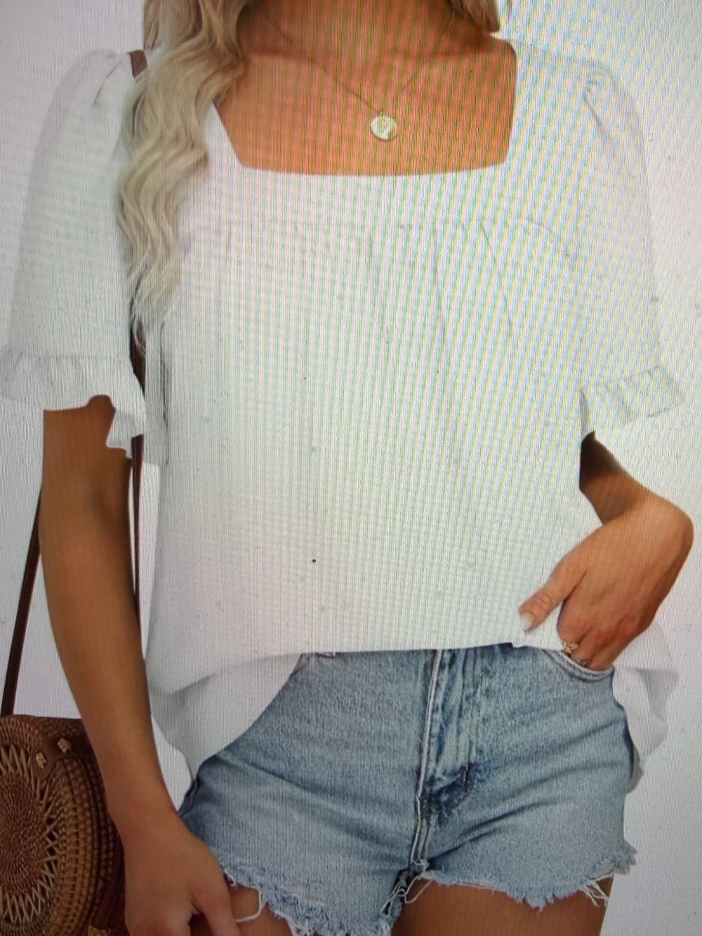 Women's White Square Neck Puff Sleeve Top